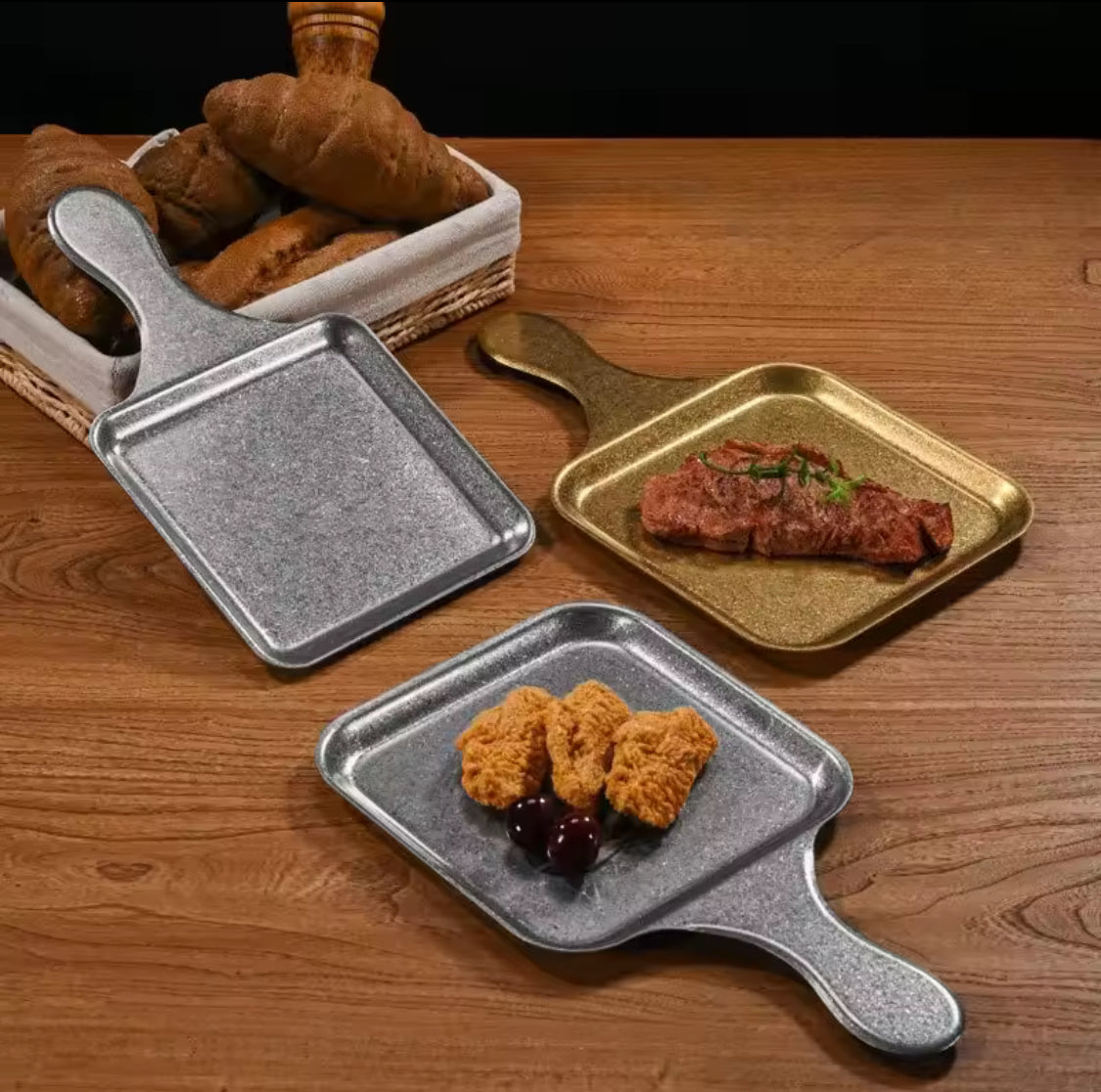 stainless steel serving plate with handle main image