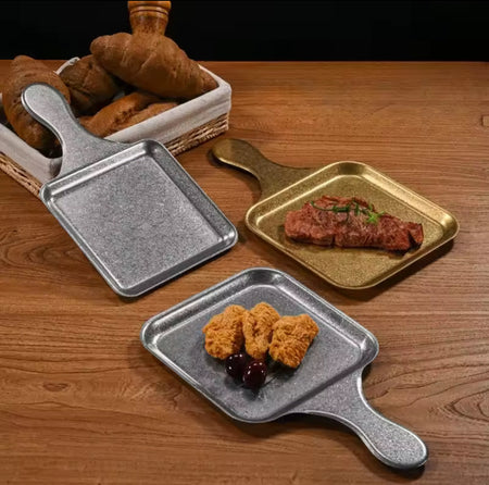 stainless steel serving plate with handle main image