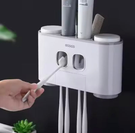 wall mounted toothbrush holder and toothpaste dispenser image 2