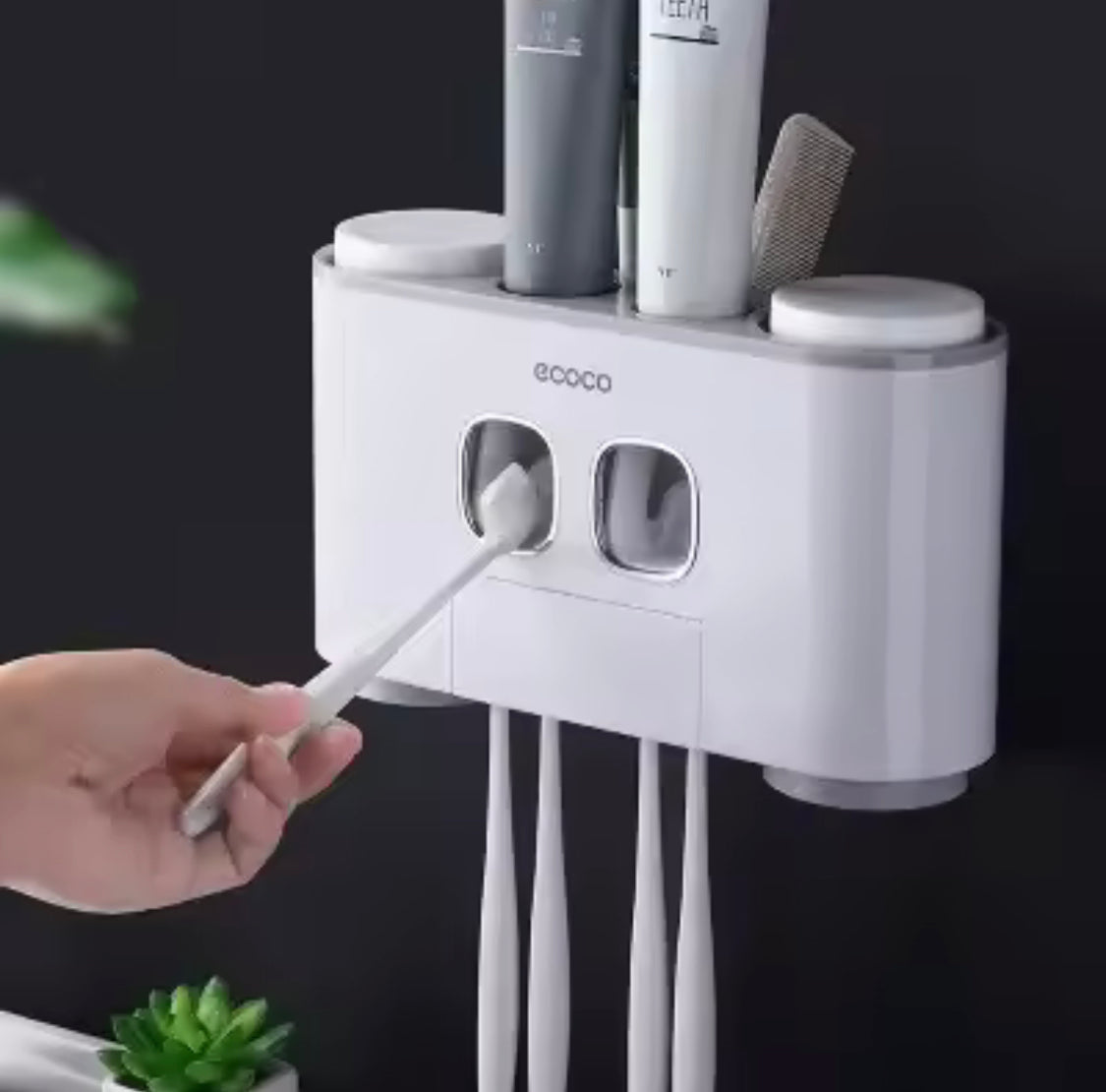 wall mounted toothbrush holder and toothpaste dispenser image 2