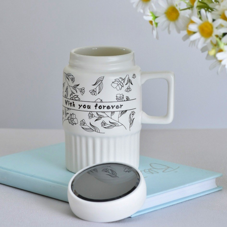 floral design ceramic coffee mug with lid image 3