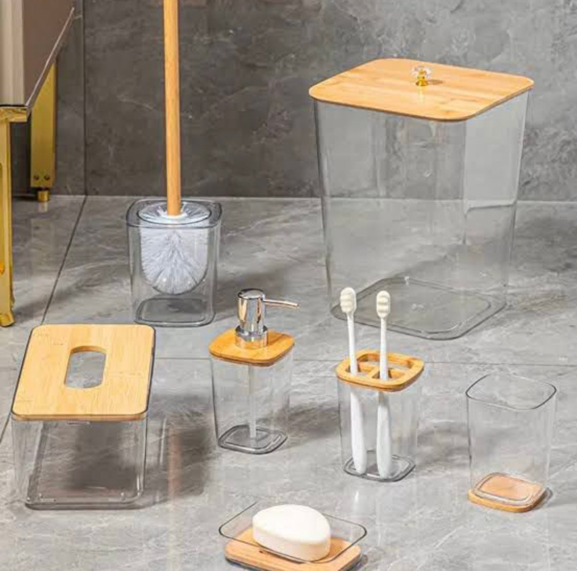 7 pieces bamboo bathroom accessories set main image