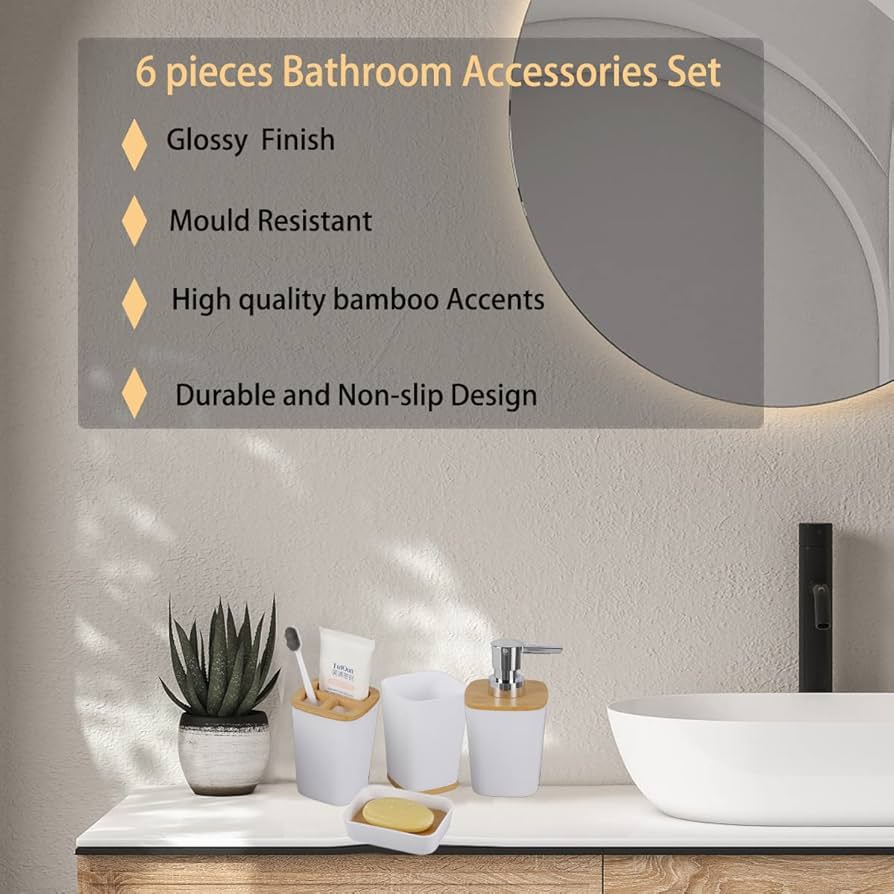 7 pieces bamboo bathroom accessories set image 4