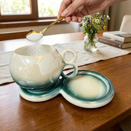 gradient ceramic cup with sausar and spoon main image