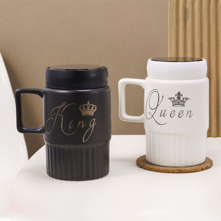 king queen mugs with mirror lid main image