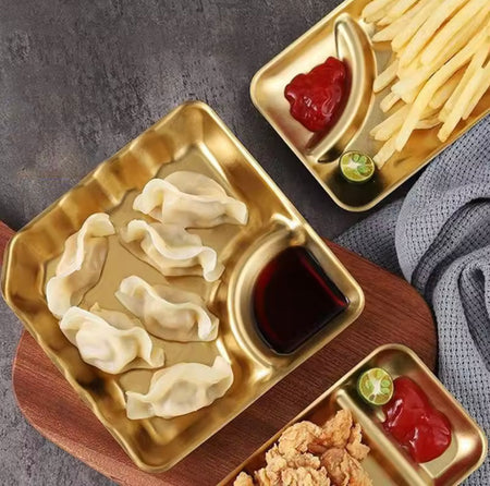stainless steel dumpling plate with dipping saucer image 2