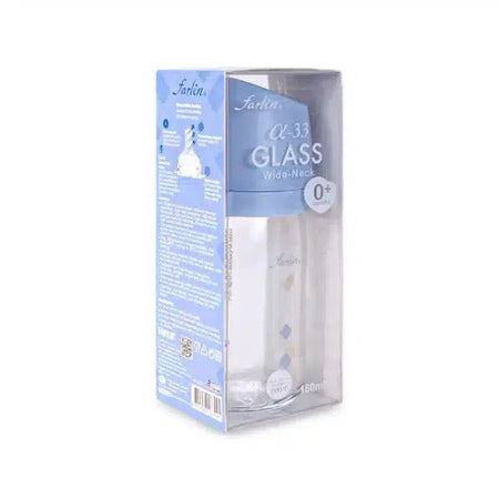 Farlin Wide-Neck Glass Feeding Bottle 160ml – Blue-AB-32009