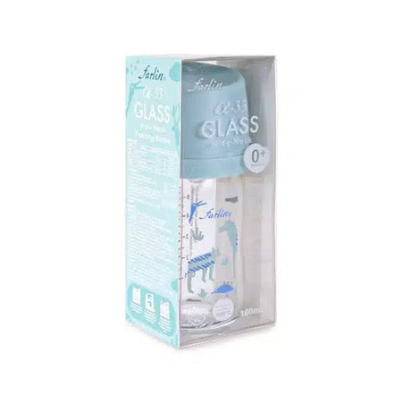 Farlin Wide-Neck Glass Feeding Bottle 160ml – Blue -AB-32011