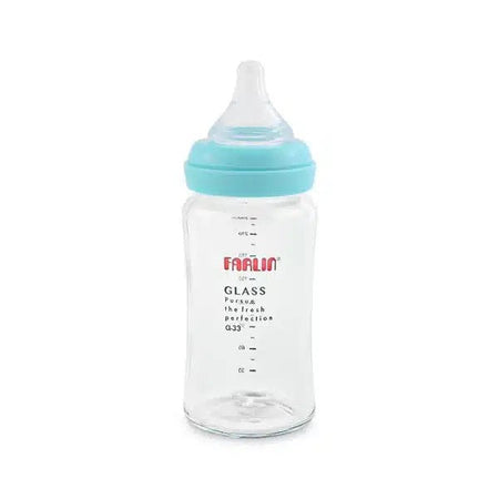 Farlin Wide-Neck Glass Feeding Bottle 240ml – Blue - AB-32008