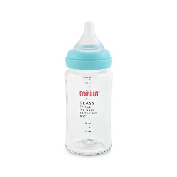 Farlin Wide-Neck Glass Feeding Bottle 240ml – Blue - AB-32008