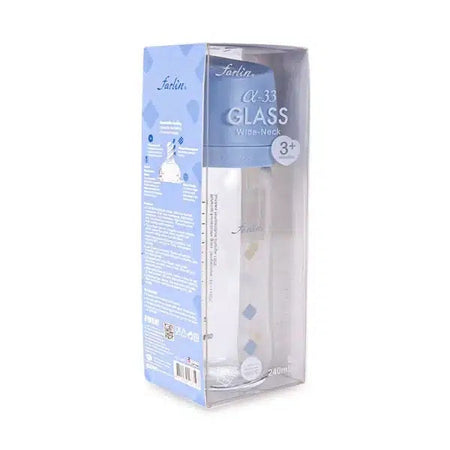 Farlin Wide-Neck Glass Feeding Bottle 240ml – Blue- AB-32010