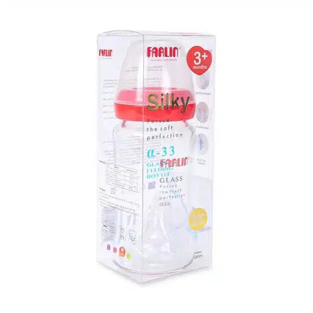 Farlin Wide-Neck Glass Feeding Bottle 240ml – Red - AB-32008