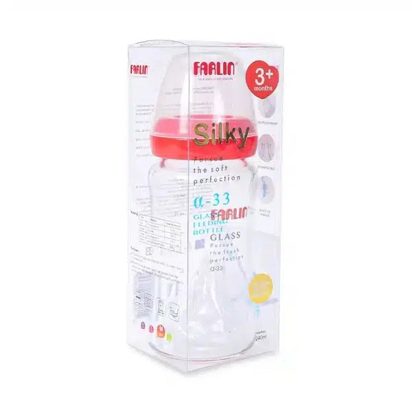 Farlin Wide-Neck Glass Feeding Bottle 240ml – Red - AB-32008