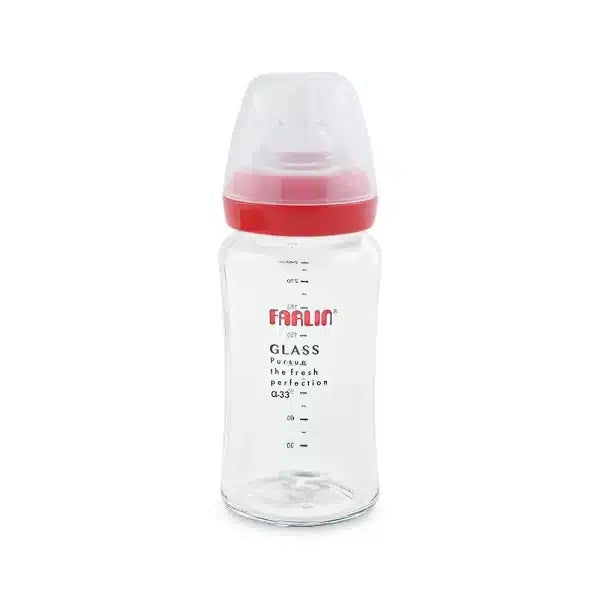 Farlin Wide-Neck Glass Feeding Bottle 240ml – Red - AB-32008