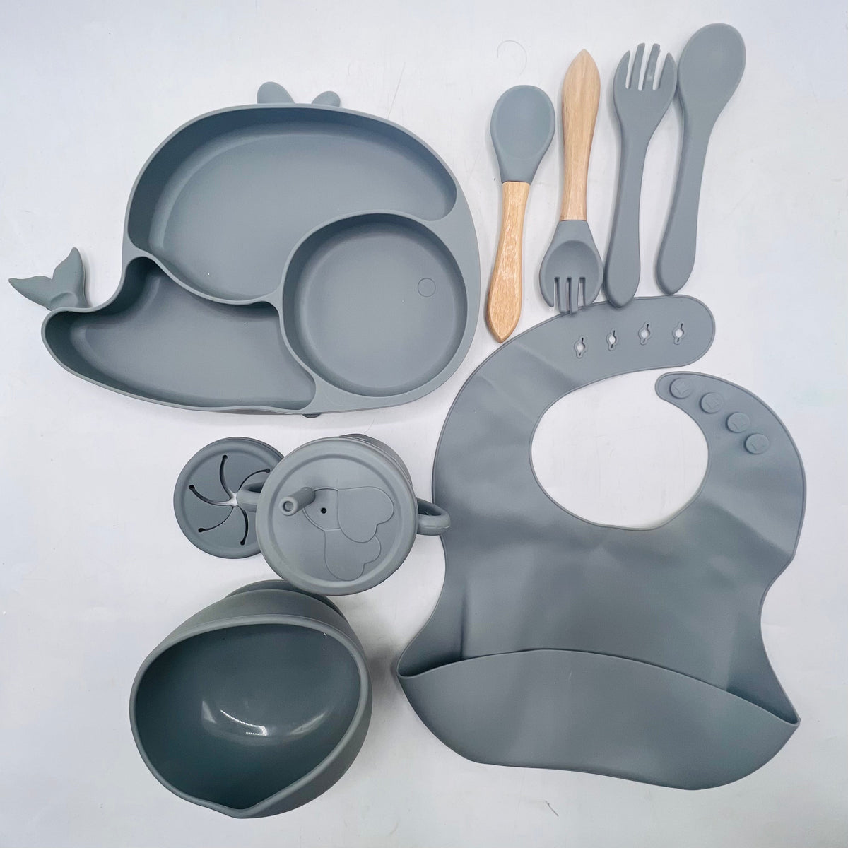 Silicone Utensil/Feeding Set Grey Fish