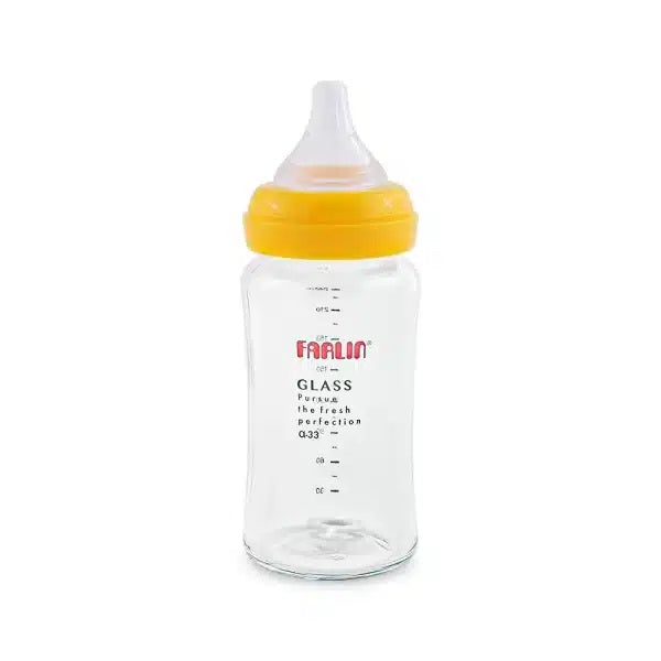 Farlin Wide-Neck Glass Feeding Bottle 240ml – Yellow - AB-32008
