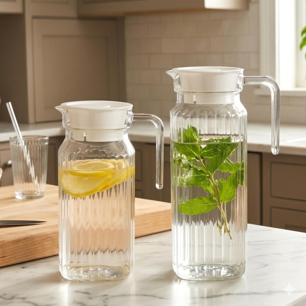 Modern Slim Line Ribbed Plastic Jug with Infuser Lid – Lightweight & Durable Pitcher in 1000ml & 1250ml Sizes image 3