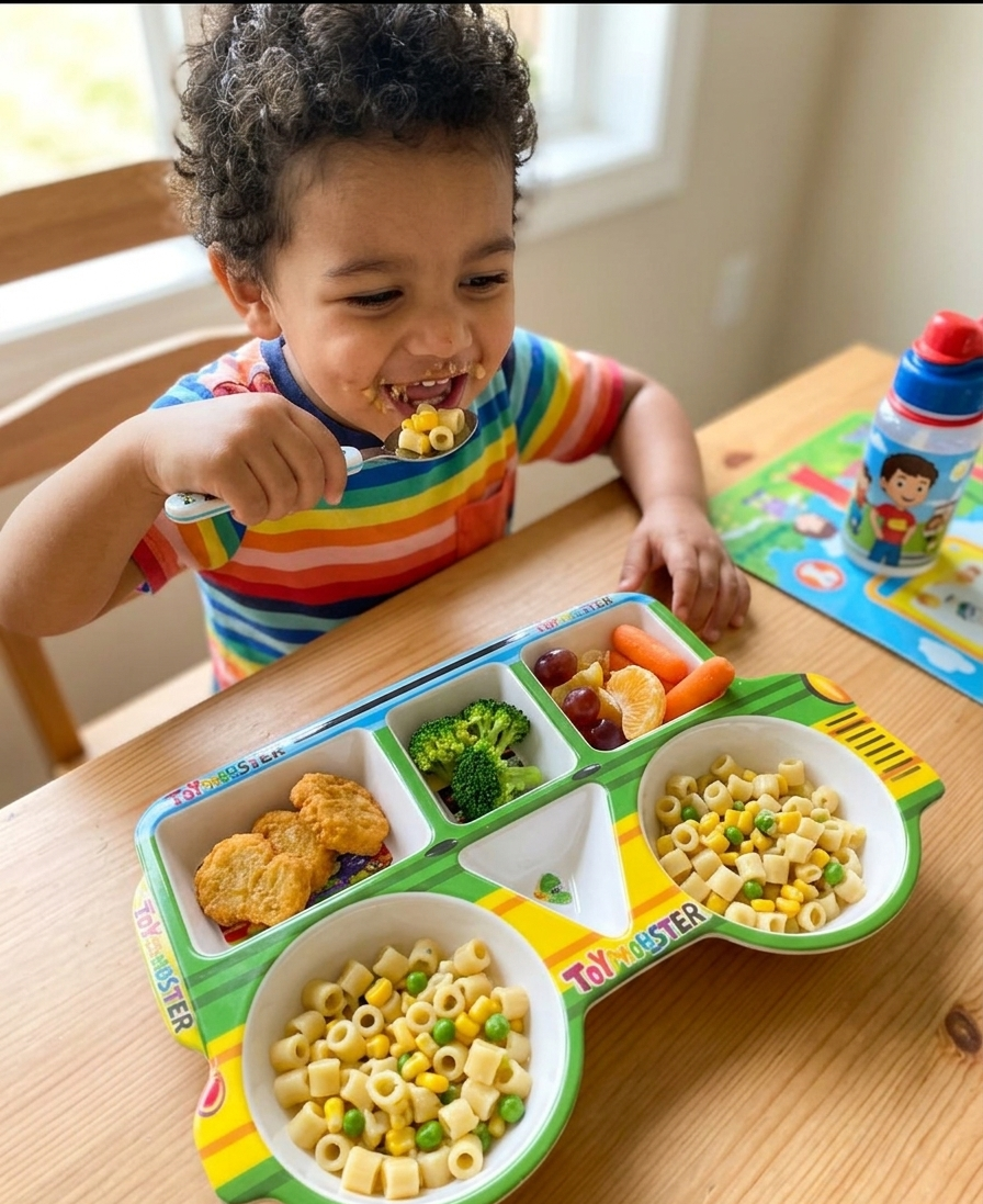 “Toy Monster” Kids’ School Bus Divided Meal Plate – Fun 5-Compartment Toddler Feeding Tray image 3