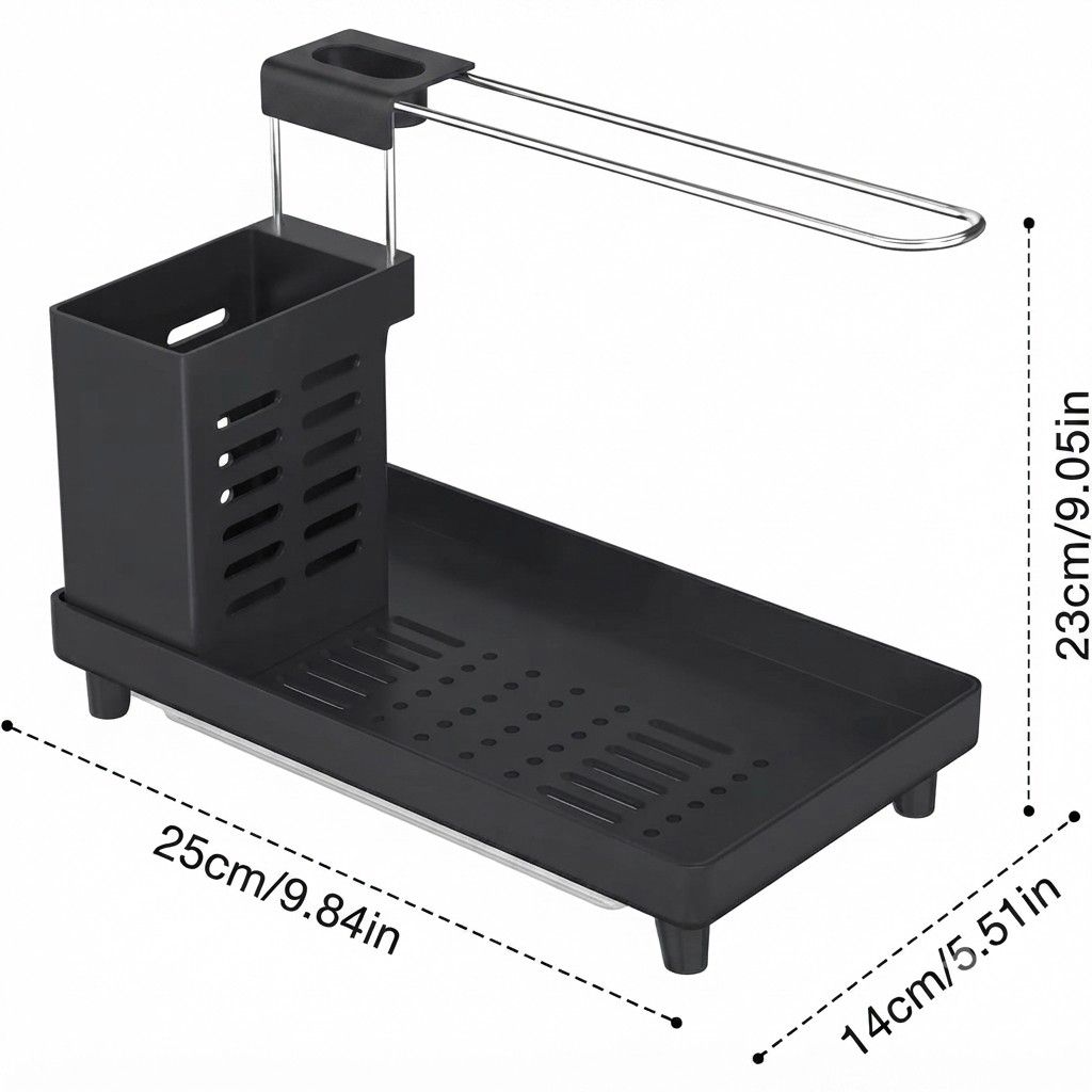 Multipurpose Kitchen & Bathroom Sink Organizer with Towel Bar, Removable Drip Tray, and Brush Holder – Compact Space-Saving Countertop Storage image 7