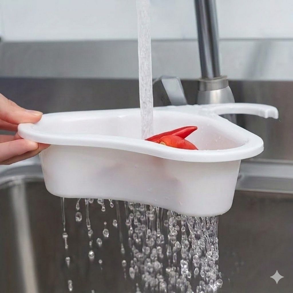 Swan Drain Basket for Kitchen Sink – Multi-Functional Food Strainer & Corner Storage Basket for Fruit, Vegetables, and Kitchen Scraps main image