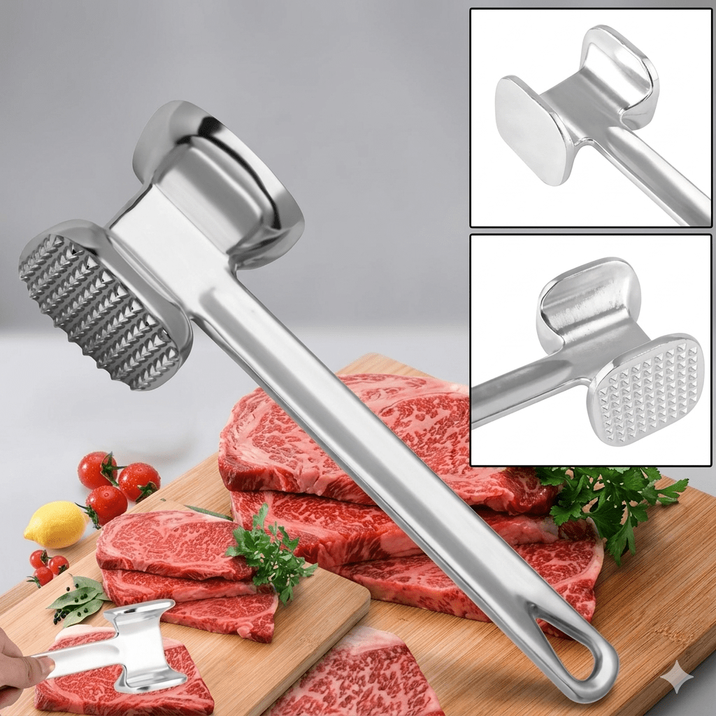 2-in-1 Aluminum Meat Hammer – Heavy Duty Manual Tenderizer for Flattening and Mashing image 2
