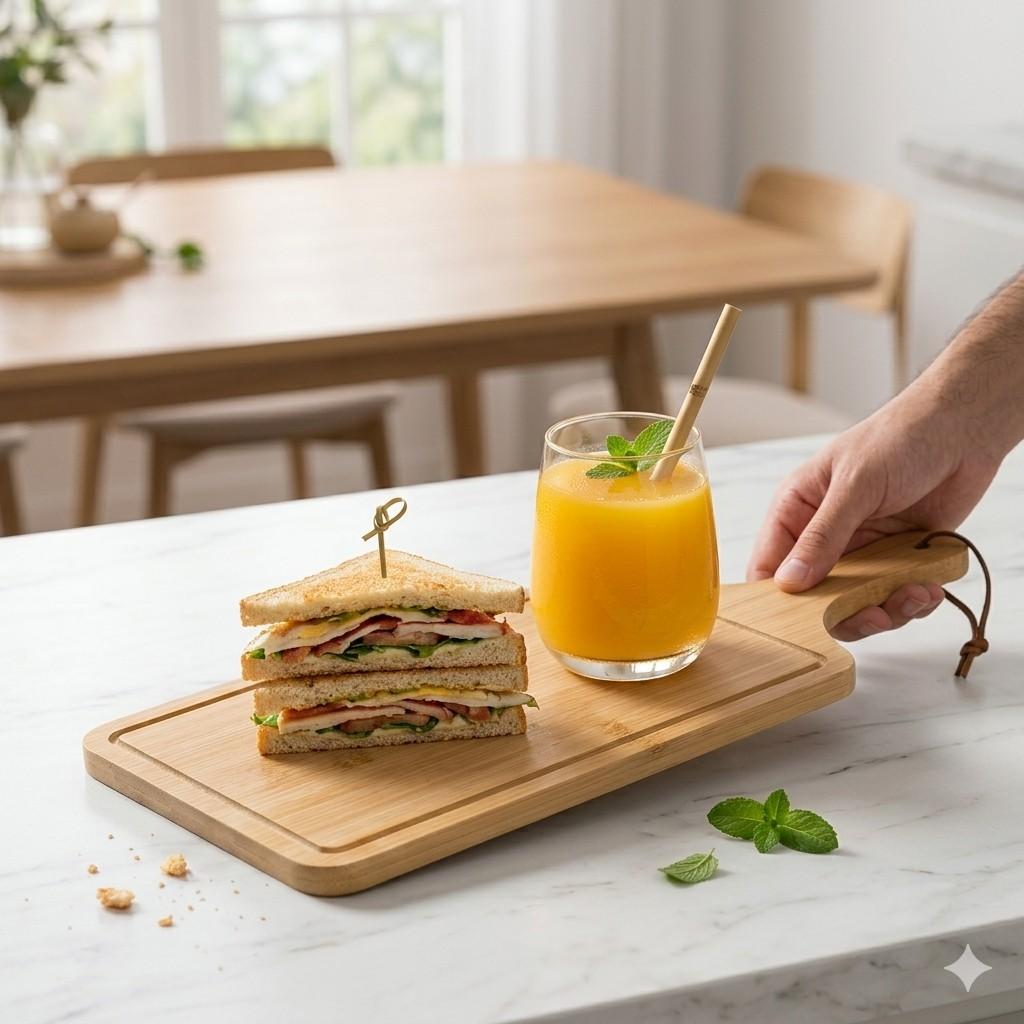 Bamboo Rectangle Pizza Serving Plate with Handle | 19×7 Inch Premium Wooden Charcuterie Board, Sandwich Platter & Burger Tray image 3