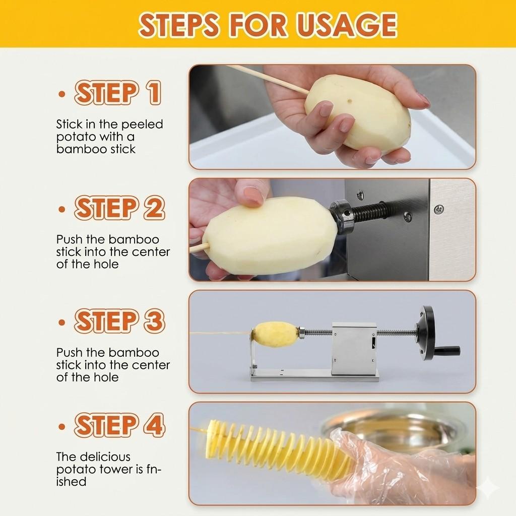 Stainless Steel Manual Spiral Potato Slicer – Professional Twisted Potato Tornado Cutter for Curly Fries and Veggie Spirals image 2
