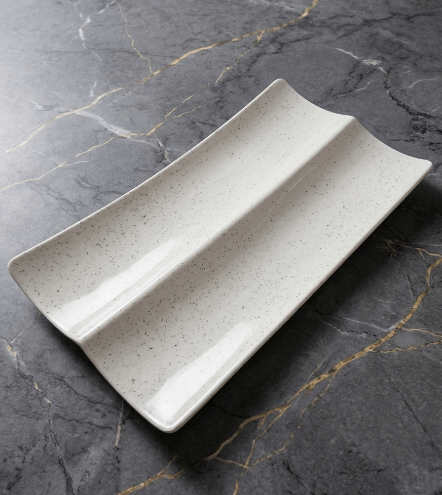Elegant 2-Compartment Porcelain One-Bite Double Platter image 2