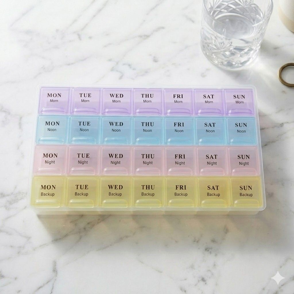 28-Grid Weekly Pill Organizer 7-Day Pill Case with Morning, Noon, Night & Backup Compartments main image