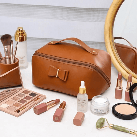 Leather Cosmetic & Makeup Organizer Bag with Bow main image