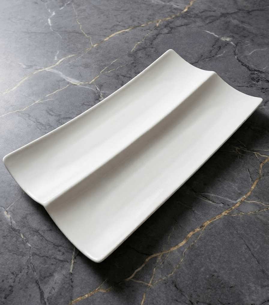 Elegant 2-Compartment Porcelain One-Bite Double Platter image 3