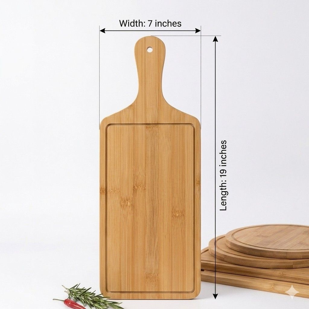 Bamboo Rectangle Pizza Serving Plate with Handle | 19×7 Inch Premium Wooden Charcuterie Board, Sandwich Platter & Burger Tray image 4