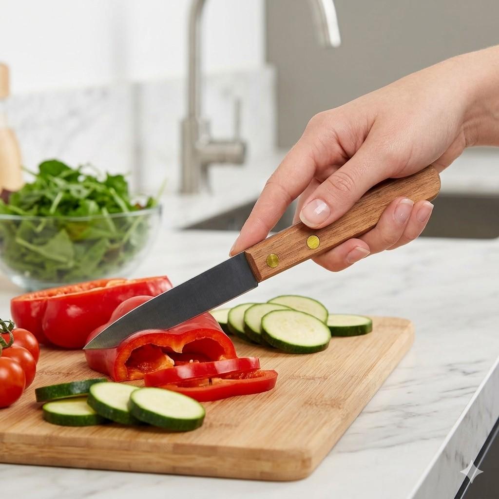 Stainless Steel Kitchen Paring Knife with Classic Double-Rivet Wooden Handle image 3
