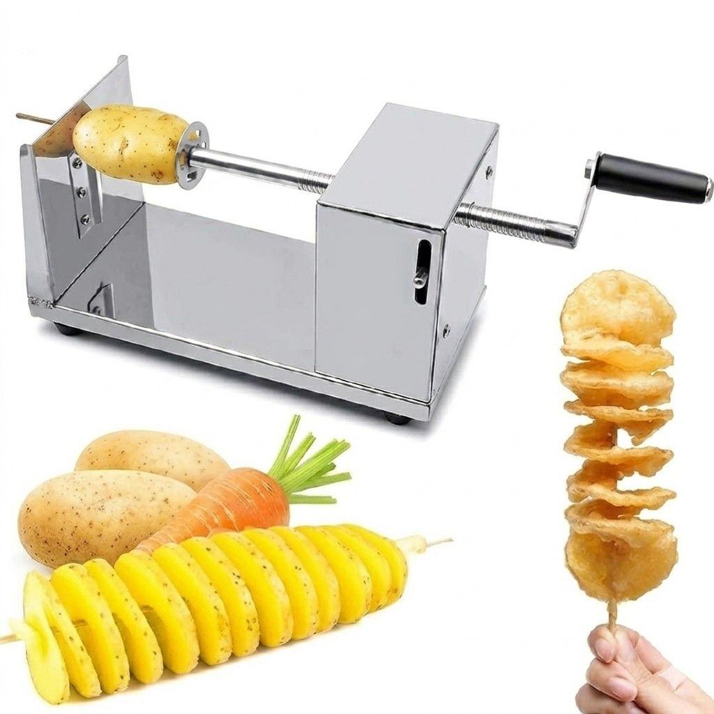 Stainless Steel Manual Spiral Potato Slicer – Professional Twisted Potato Tornado Cutter for Curly Fries and Veggie Spirals main image