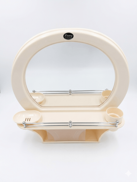 Luxury Oval Bathroom Mirror with Integrated Storage Shelf & Accessories Holder image 4