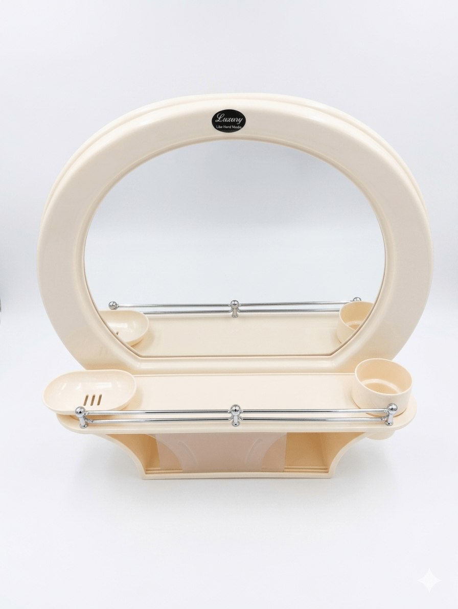 Luxury Oval Bathroom Mirror with Integrated Storage Shelf & Accessories Holder image 4