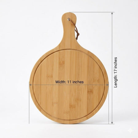 Bamboo Round Pizza Serving Plate with Handle | 17×11 Inch Premium Wooden Serving Board for Pizza, Burgers, and Charcuterie image 3