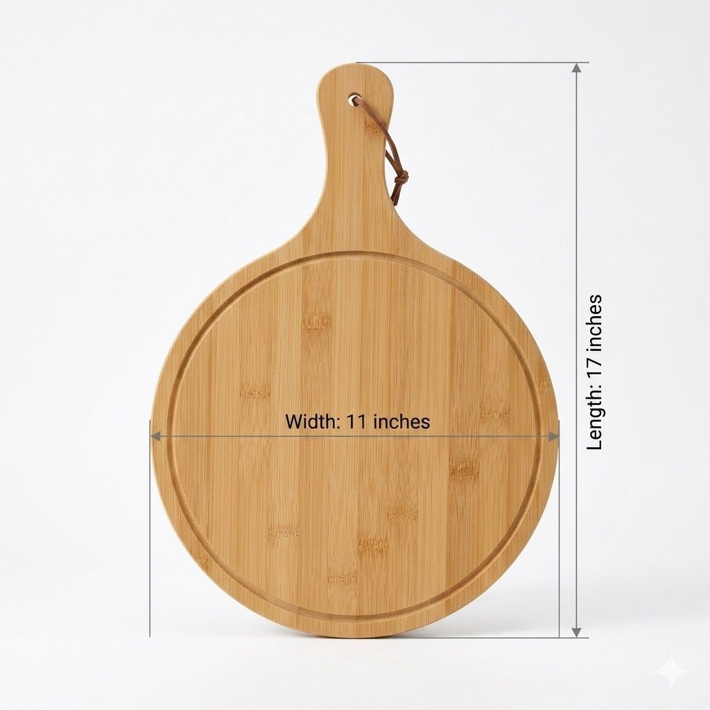 Bamboo Round Pizza Serving Plate with Handle | 17×11 Inch Premium Wooden Serving Board for Pizza, Burgers, and Charcuterie image 3
