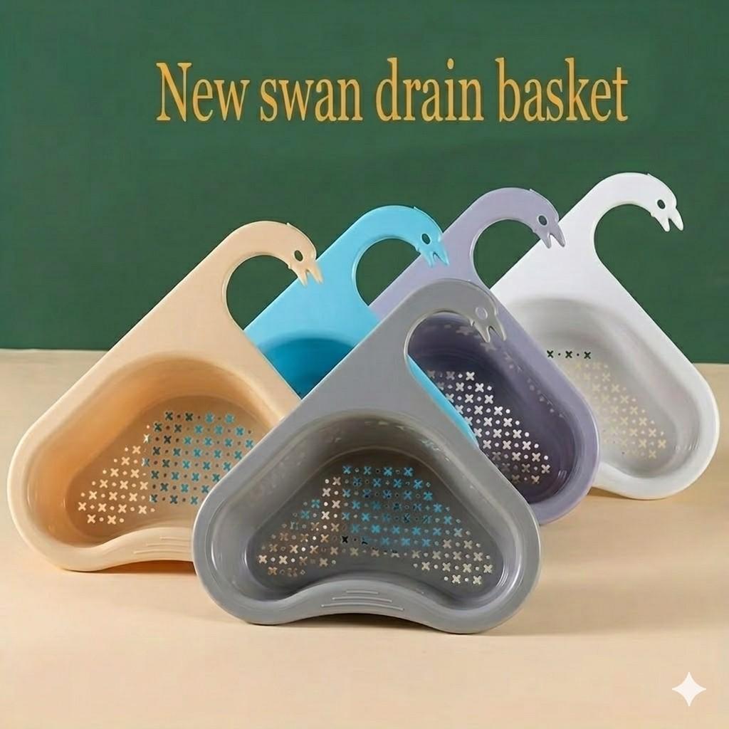 Swan Drain Basket for Kitchen Sink – Multi-Functional Food Strainer & Corner Storage Basket for Fruit, Vegetables, and Kitchen Scraps image 2