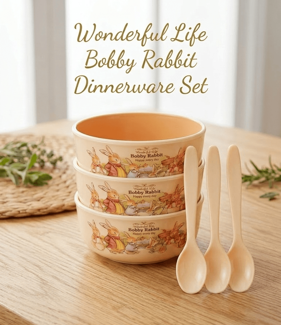 Bobby Rabbit “Wonderful Life” 6-Piece Feeding Set – Adorable Bunny-Themed Bowls & Spoons for Toddlers image 3