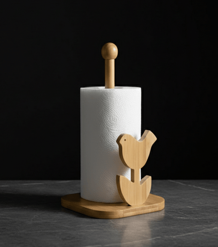 Free-Standing Bamboo Paper Towel Stand | Heavy-Duty Countertop Organizer for Standard & Jumbo Rolls image 2