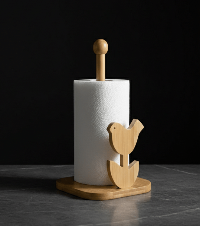Free-Standing Bamboo Paper Towel Stand | Heavy-Duty Countertop Organizer for Standard & Jumbo Rolls image 2