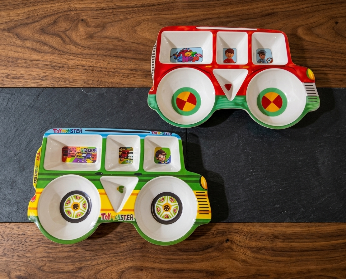 “Toy Monster” Kids’ School Bus Divided Meal Plate – Fun 5-Compartment Toddler Feeding Tray image 2