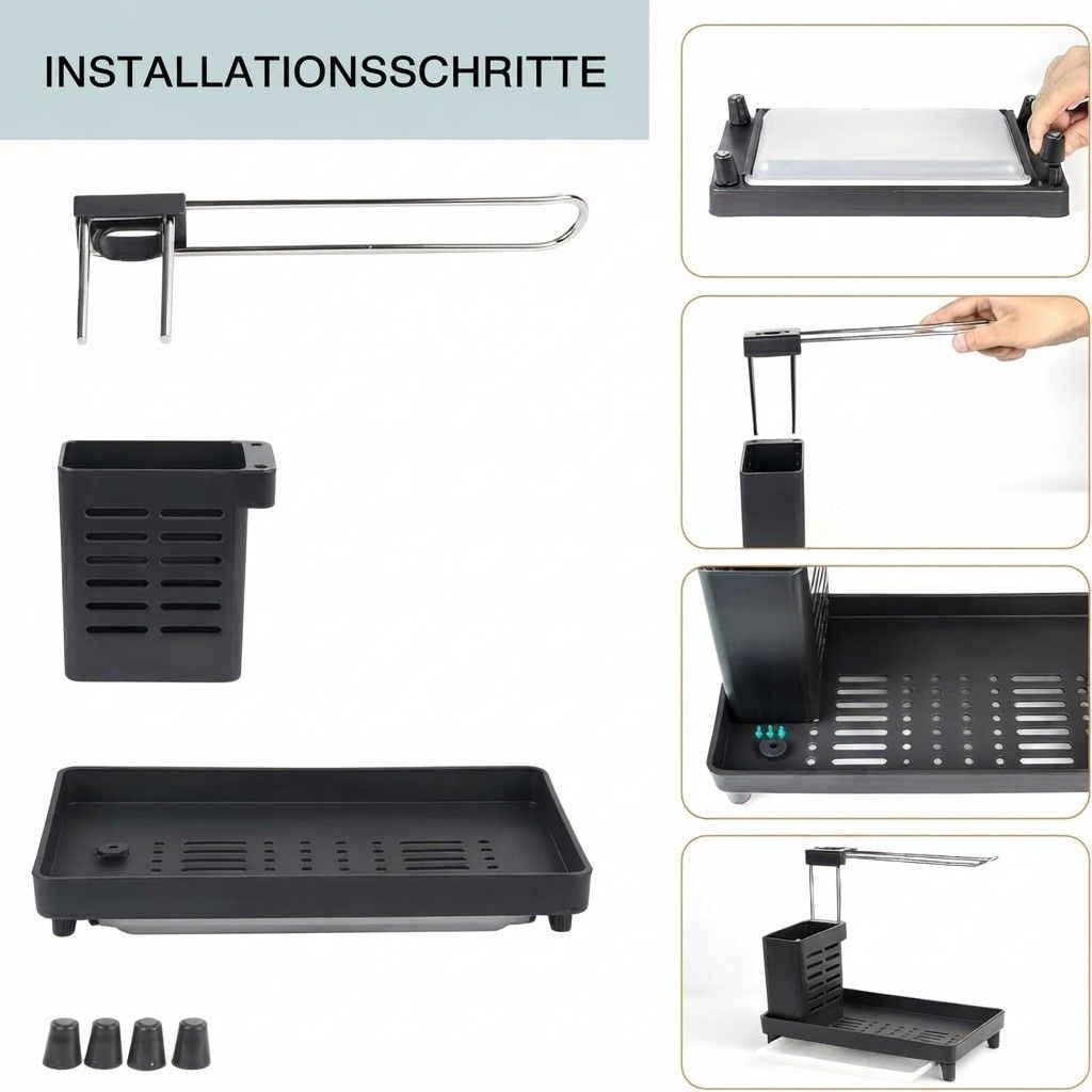 Multipurpose Kitchen & Bathroom Sink Organizer with Towel Bar, Removable Drip Tray, and Brush Holder – Compact Space-Saving Countertop Storage image 6