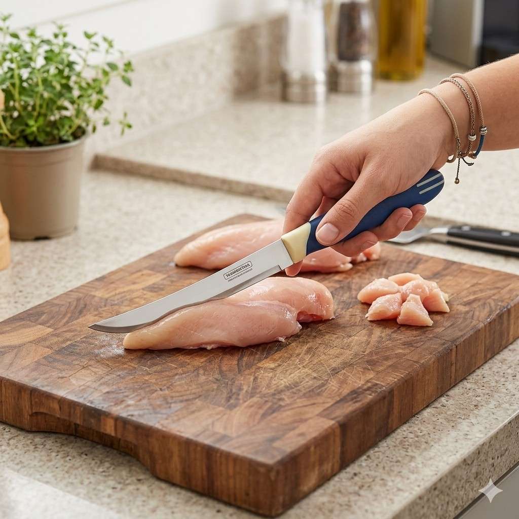 Premium Stainless Steel Utility Knife with Ergonomic Non-Slip Blue Handle image 2