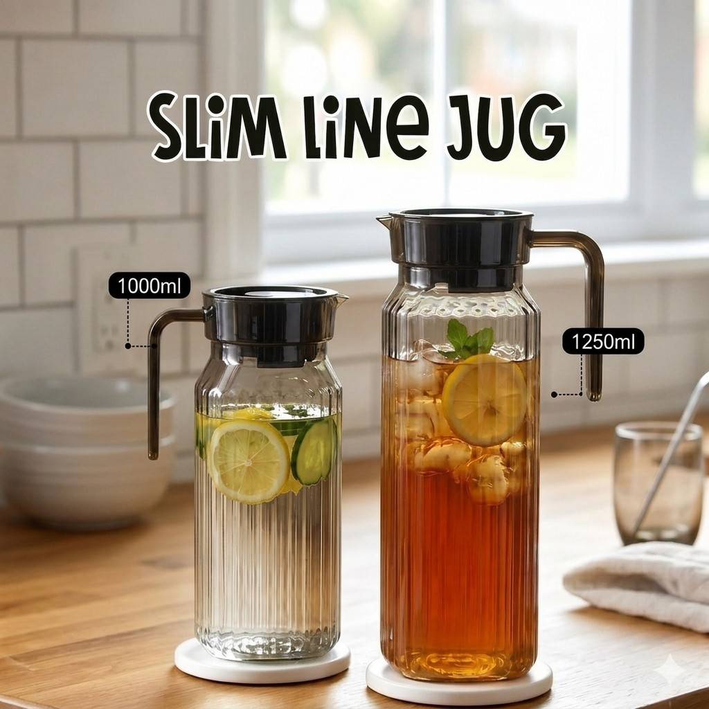 Modern Slim Line Ribbed Plastic Jug with Infuser Lid – Lightweight & Durable Pitcher in 1000ml & 1250ml Sizes main image
