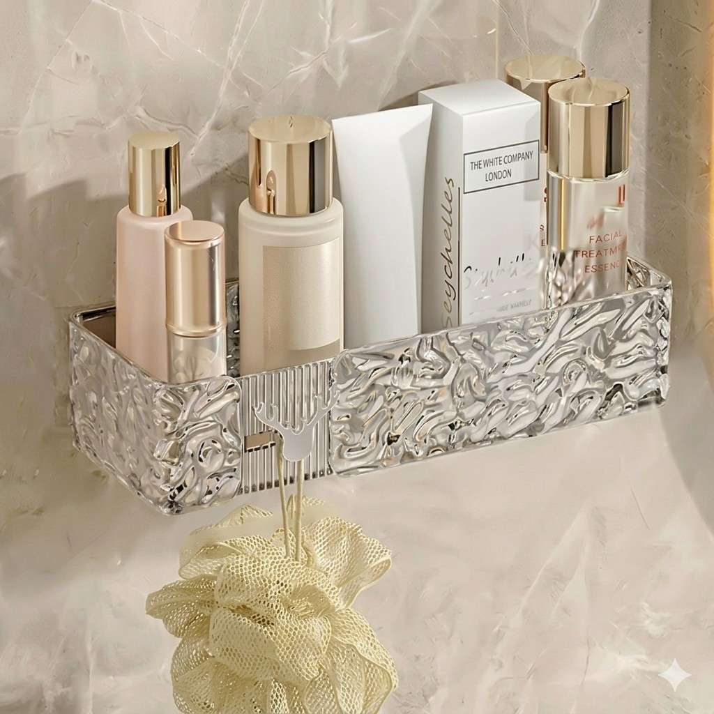 Luxury Rectangle Wall-Mounted Organizer Rack – Multi-Purpose Transparent Storage for Bathroom & Kitchen image 3