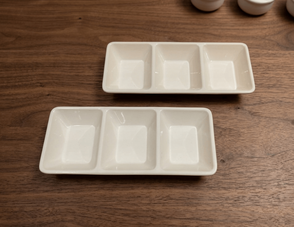 Versatile 3-Compartment Porcelain Condiment & Pickle Server image 2