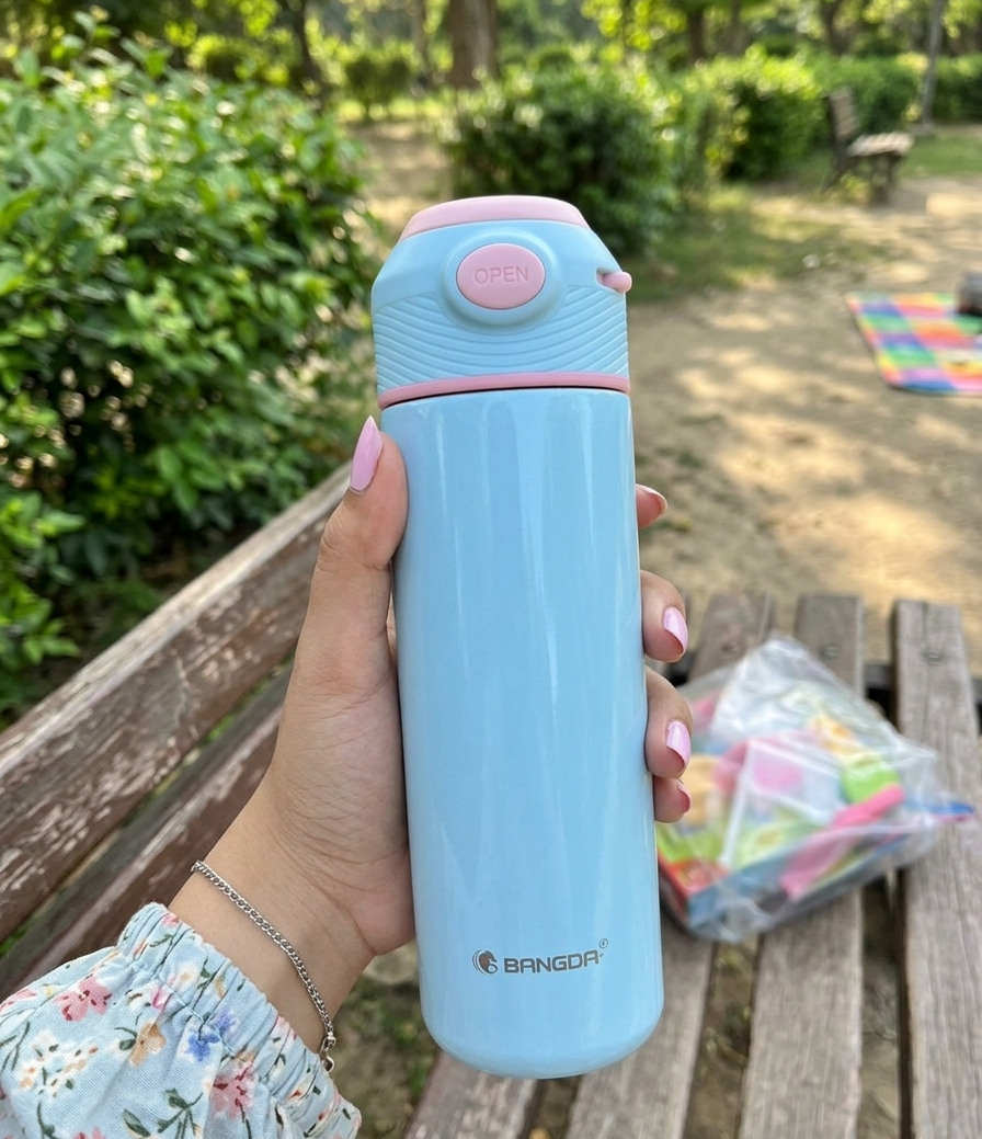 Premium quality vacuum stainless steel insulated sipper bottle lockable popup lid- 450ml image 4