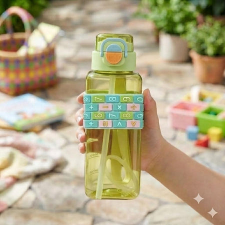 Kids’ Educational Math Pattern Water Bottle with Straw & Carry Strap – 600ml image 4